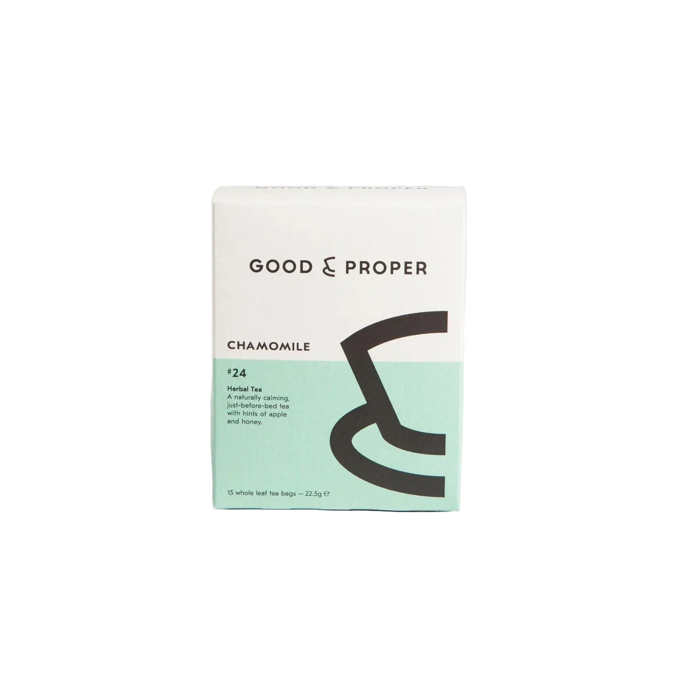 Box of Good & Proper chamomile tea on a white background