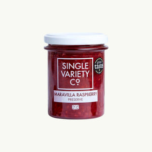 Single Variety Co Maravilla Raspberry Preserve, front of the pack.