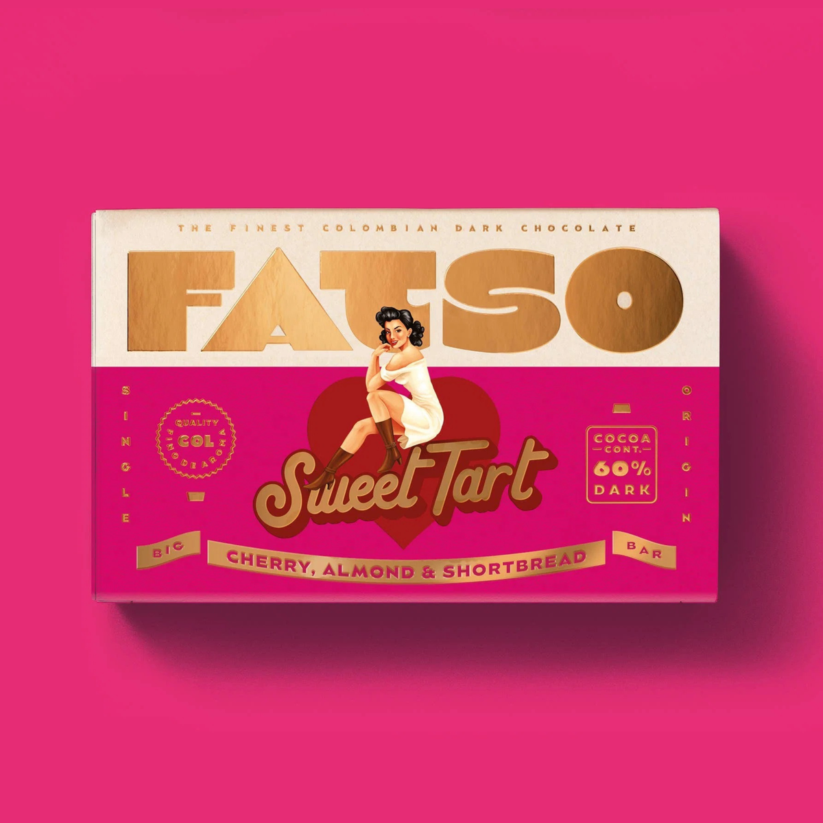 Fatso Sweet Tart Dark Chocolate Bar 150g, shown from a different angle.