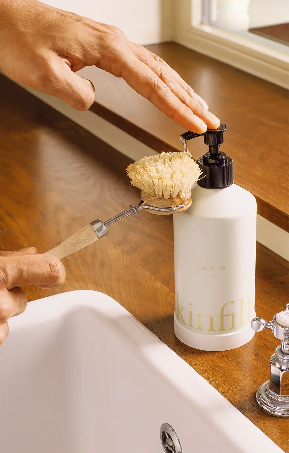 Kinfill Dish Soap Lemon & Basil Starter Kit, shown from a different angle.