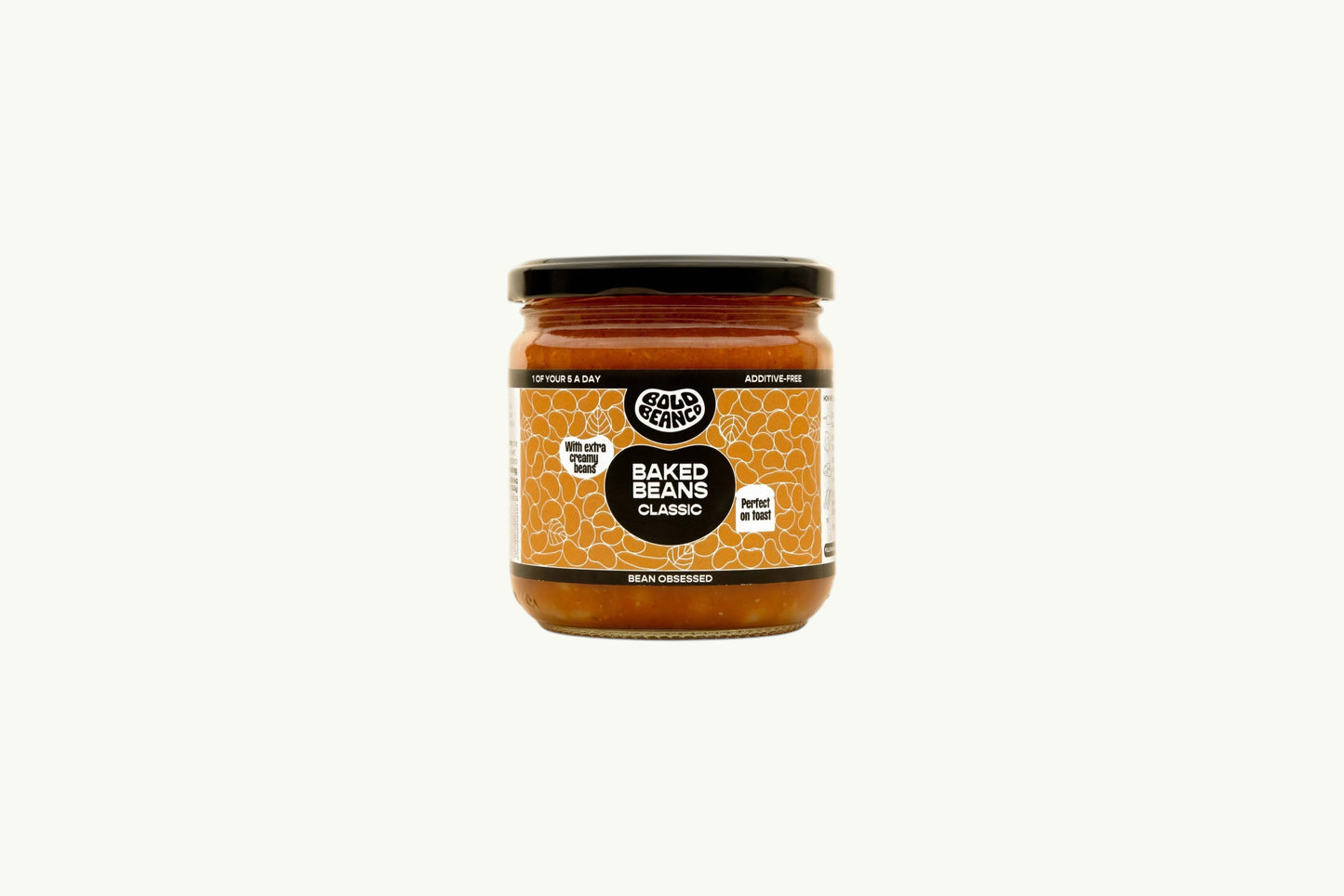 Bold Bean Co Classic Baked Beans in a 325g glass jar with a label featuring orange bean illustrations and bold typography.