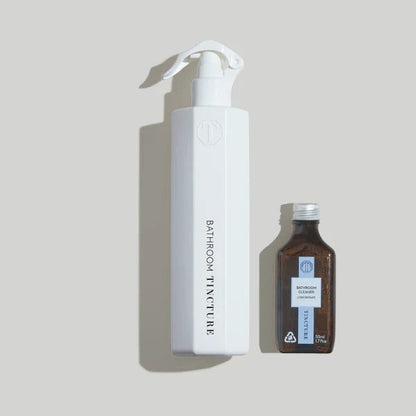 Tincture London bathroom cleaner refill bundle with a white Forever Bottle and concentrated refill glass bottle