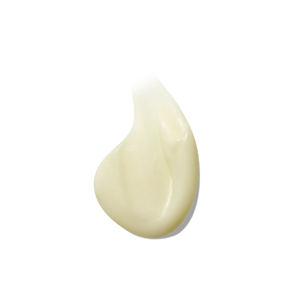 Mirror Water body balm texture showing a smooth, creamy shea butter blend against a black background