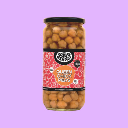 Bold Bean Co Queen Chickpeas in a 700g glass jar featuring heirloom garbanzo beans with a creamy texture (view 2).