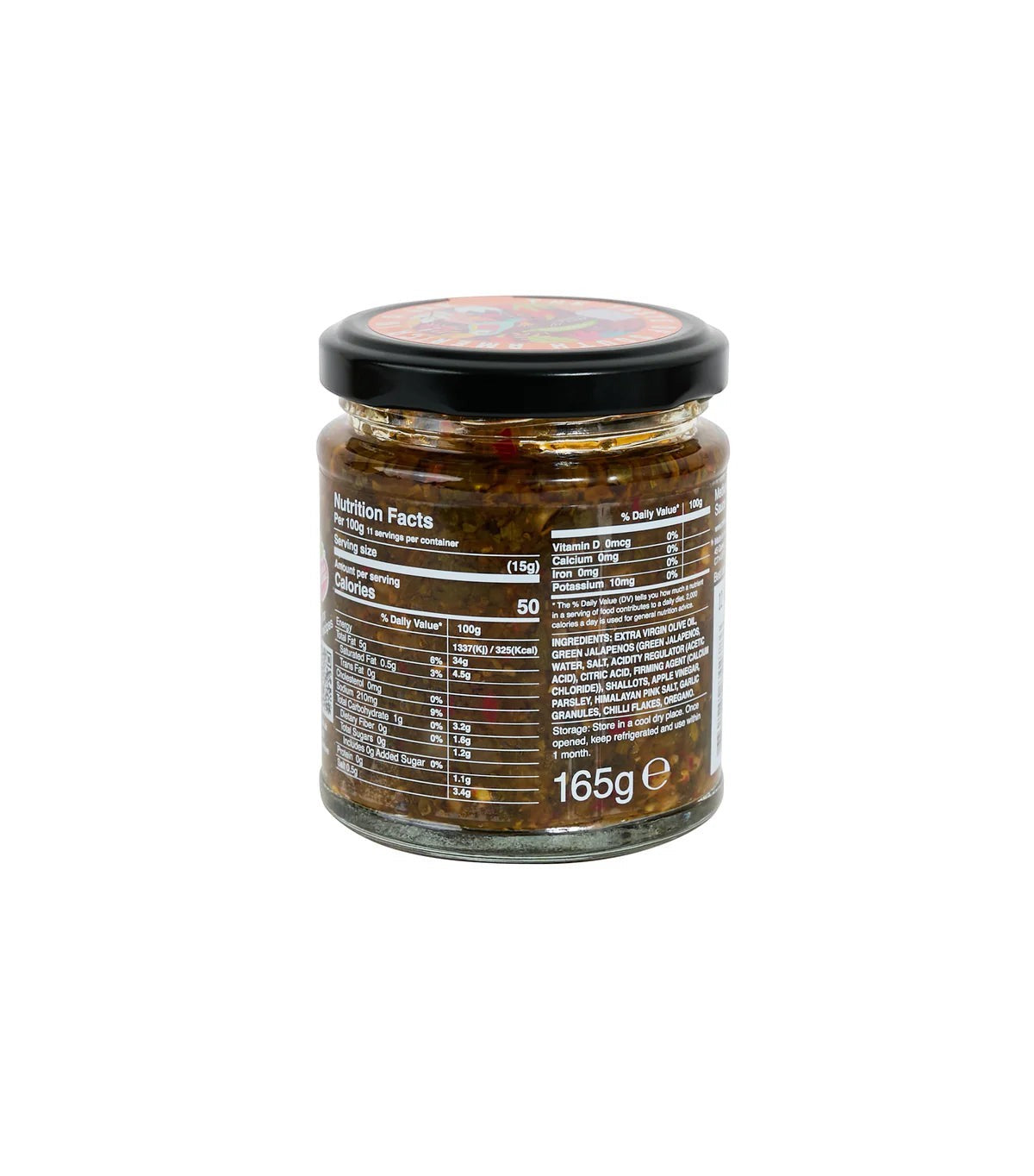 Chimi Love Chimichurri Medium Sauce glass jar showing nutrition facts label and herb-forward ingredients