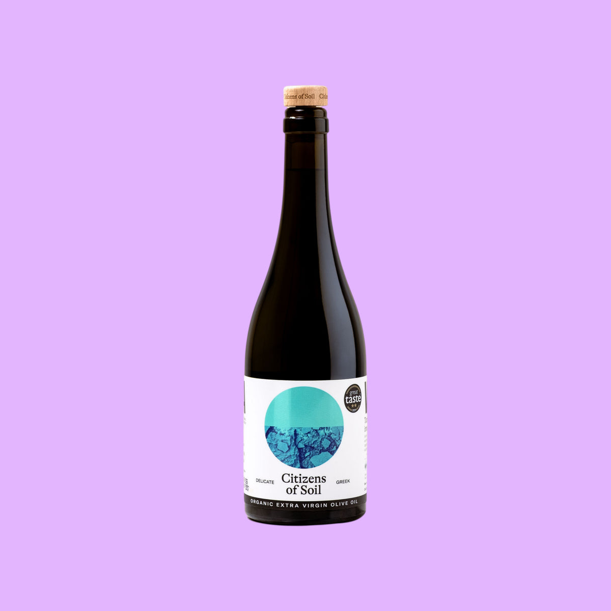 BRiMM Citizens of Soil organic Greek extra virgin olive oil in a dark glass bottle with a cork stopper
