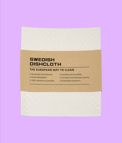 Re:gn compostable Swedish dish cloths in a pack of four with sustainable cellulose and cotton paper packaging