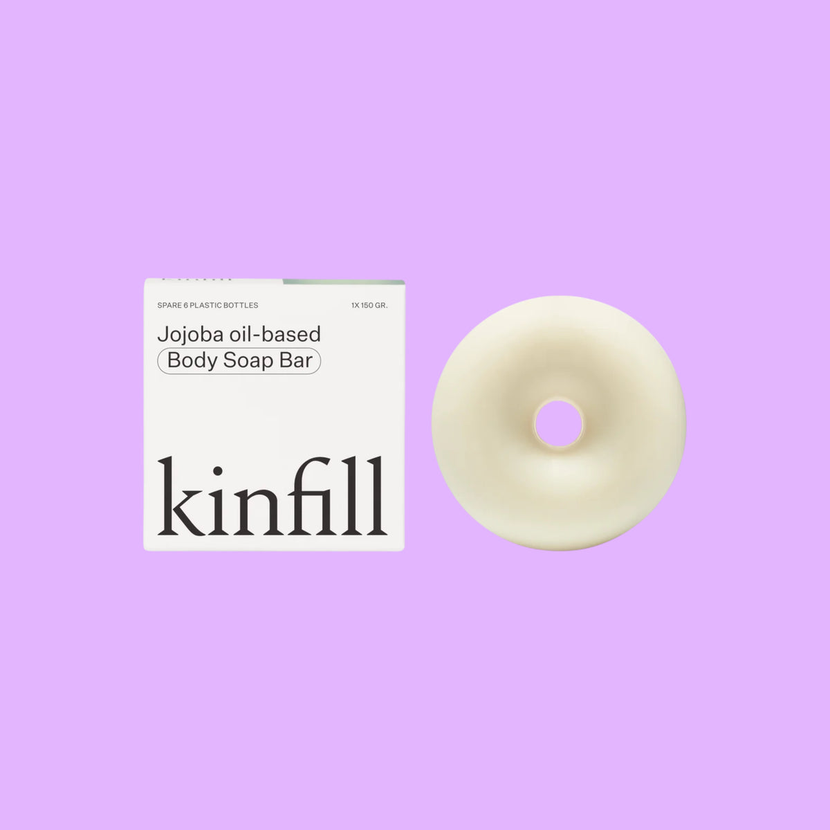 Kinfill Velvet Verveine body soap bar with its white minimalist packaging on a light beige background, 9cd9 456d b7bb.