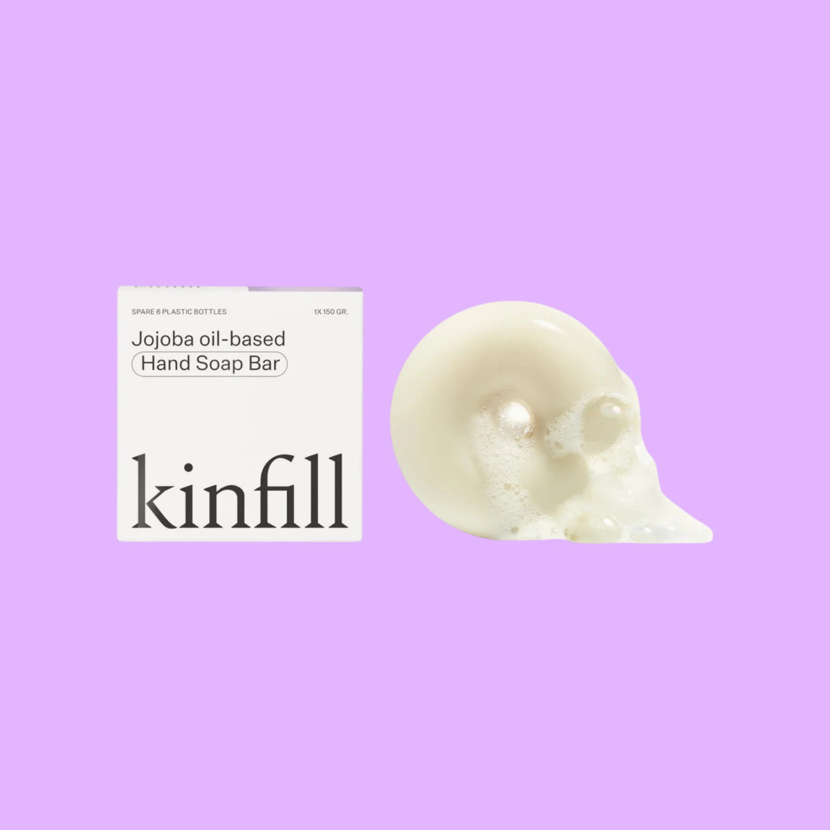 Kinfill Lavender Fields hand soap bar with jojoba oil and rich lather on a light background