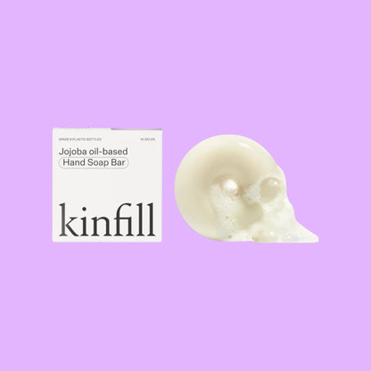 Kinfill Lavender Fields hand soap bar with jojoba oil and rich lather on a light background
