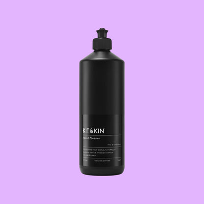 Kit & Kin plant-based toilet cleaner in a black bottle with pine and cedarwood scent (view 2).