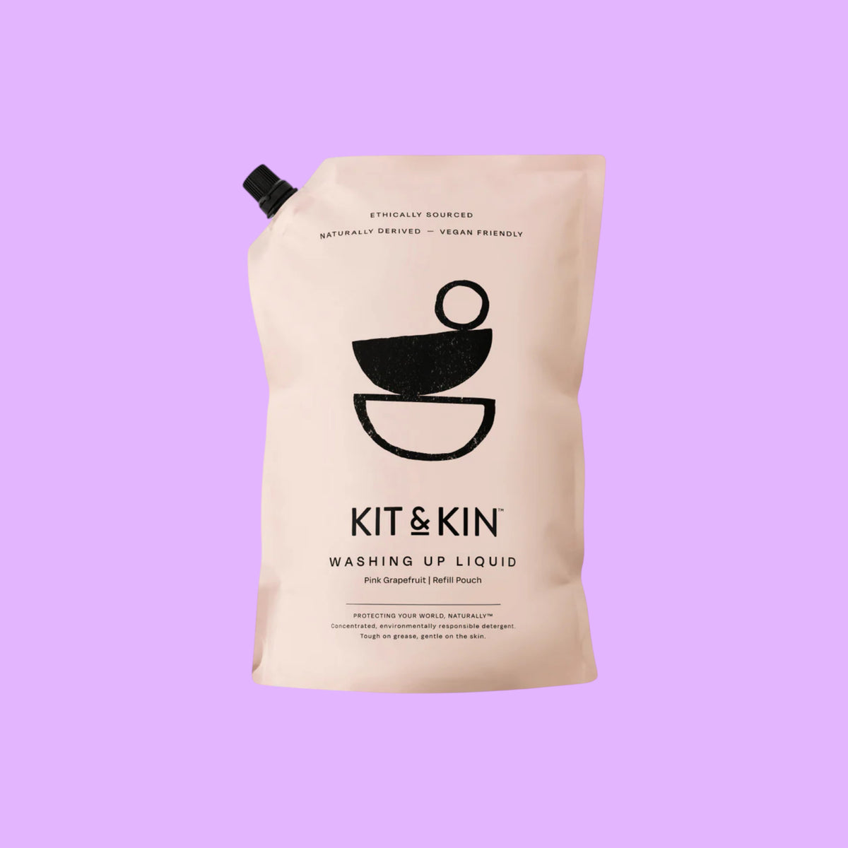 Kit & Kin eco-friendly grapefruit and orange washing-up liquid refill pouch in a sustainable pink 1L bag.