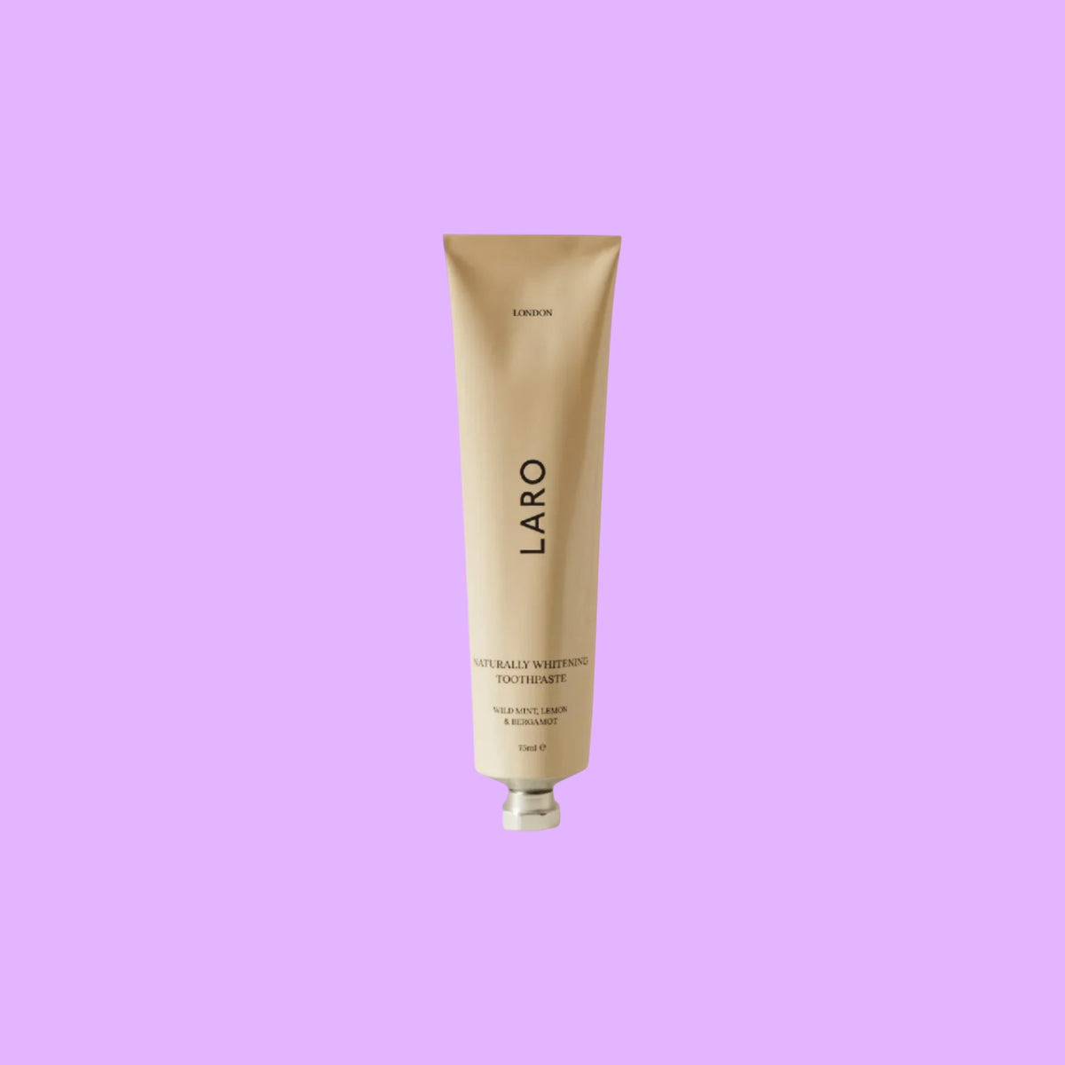 Laro London naturally whitening fluoride-free toothpaste in a sustainable recyclable aluminium tube.