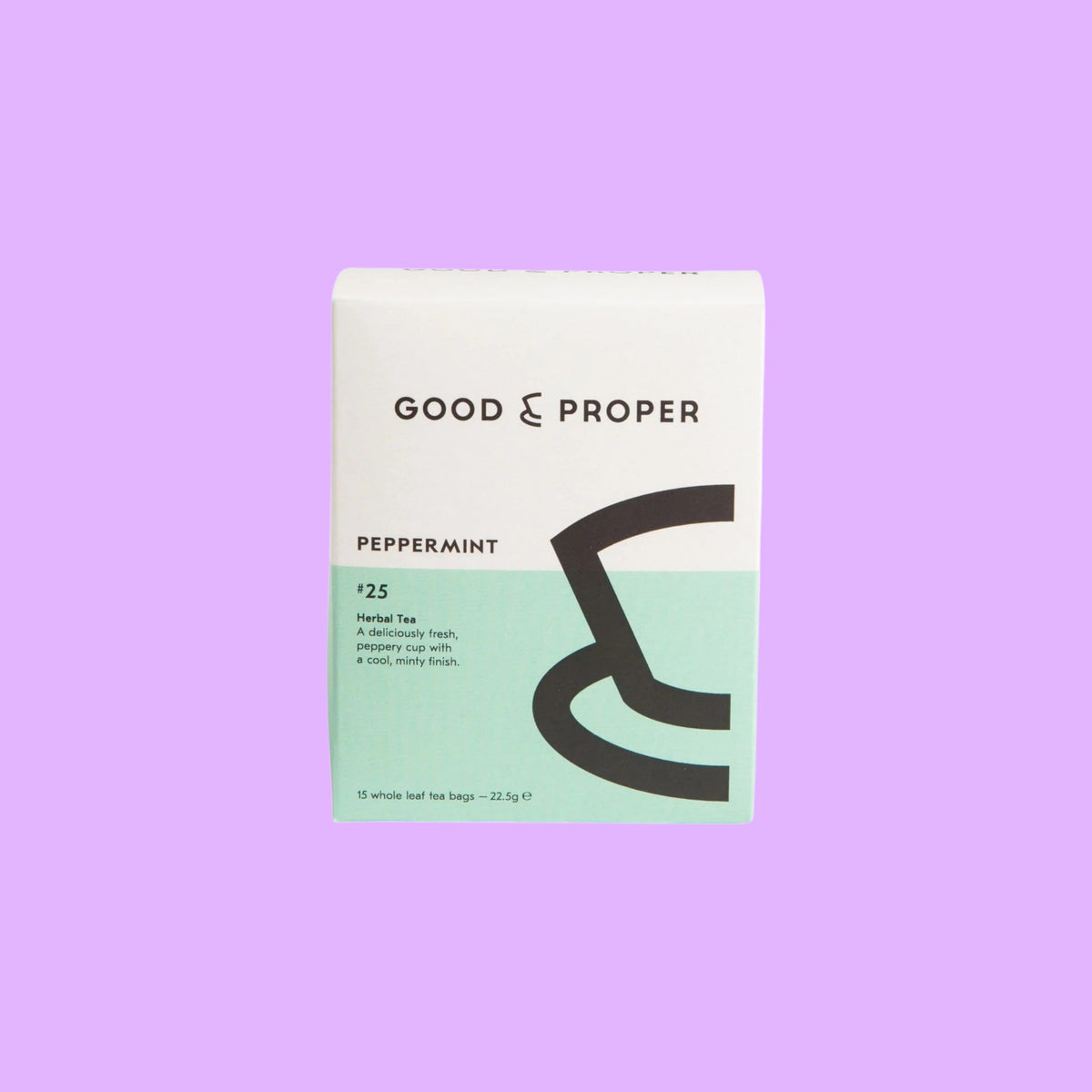 Good & Proper Tea Good & Proper Peppermint herbal tea box with 15 plastic-free whole leaf tea bags in mint green and white