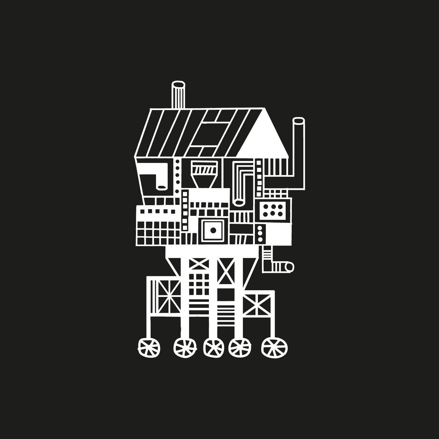 Origin Coffee Resolute Coffee logo featuring a white geometric house illustration on a black background