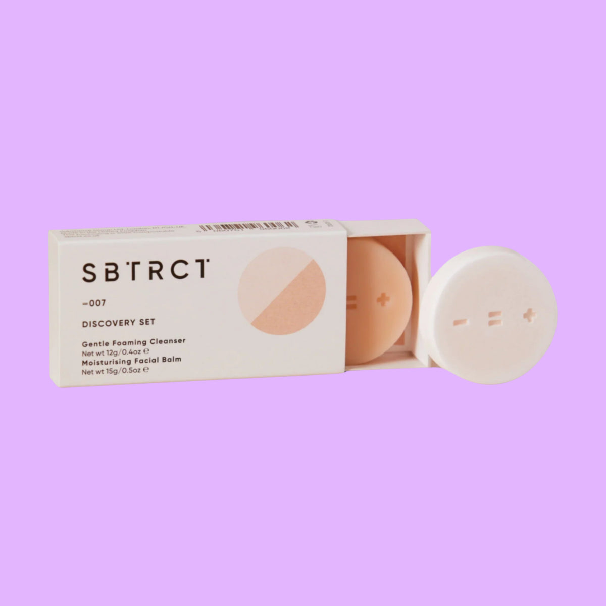 SBTRCT Discovery Travel Minis set featuring a gentle foaming cleanser and moisturising balm in solid form, skincare 8bfb 466b 93a3.