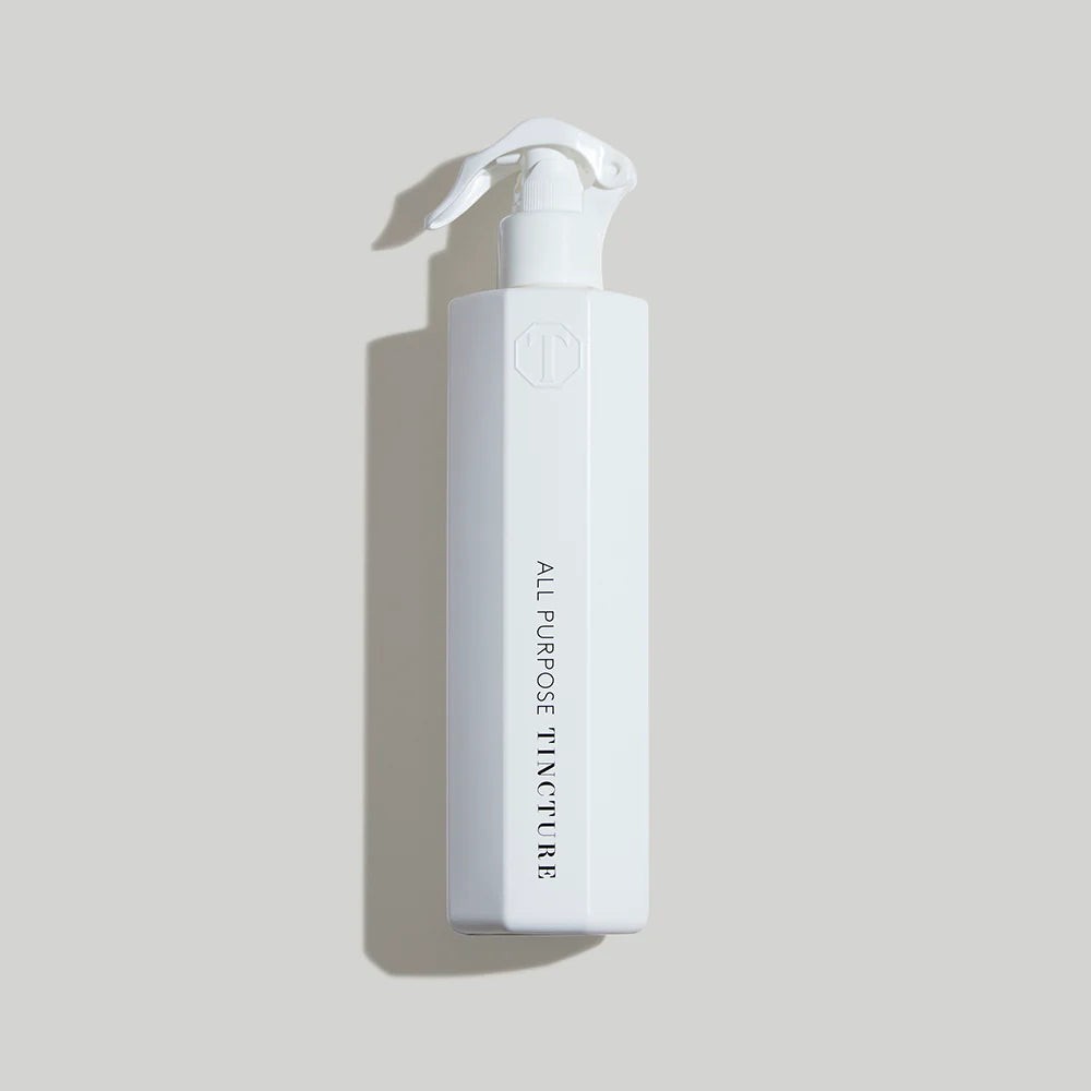 Tincture London antimicrobial white octagonal spray bottle for all-purpose cleaning with safety lock trigger