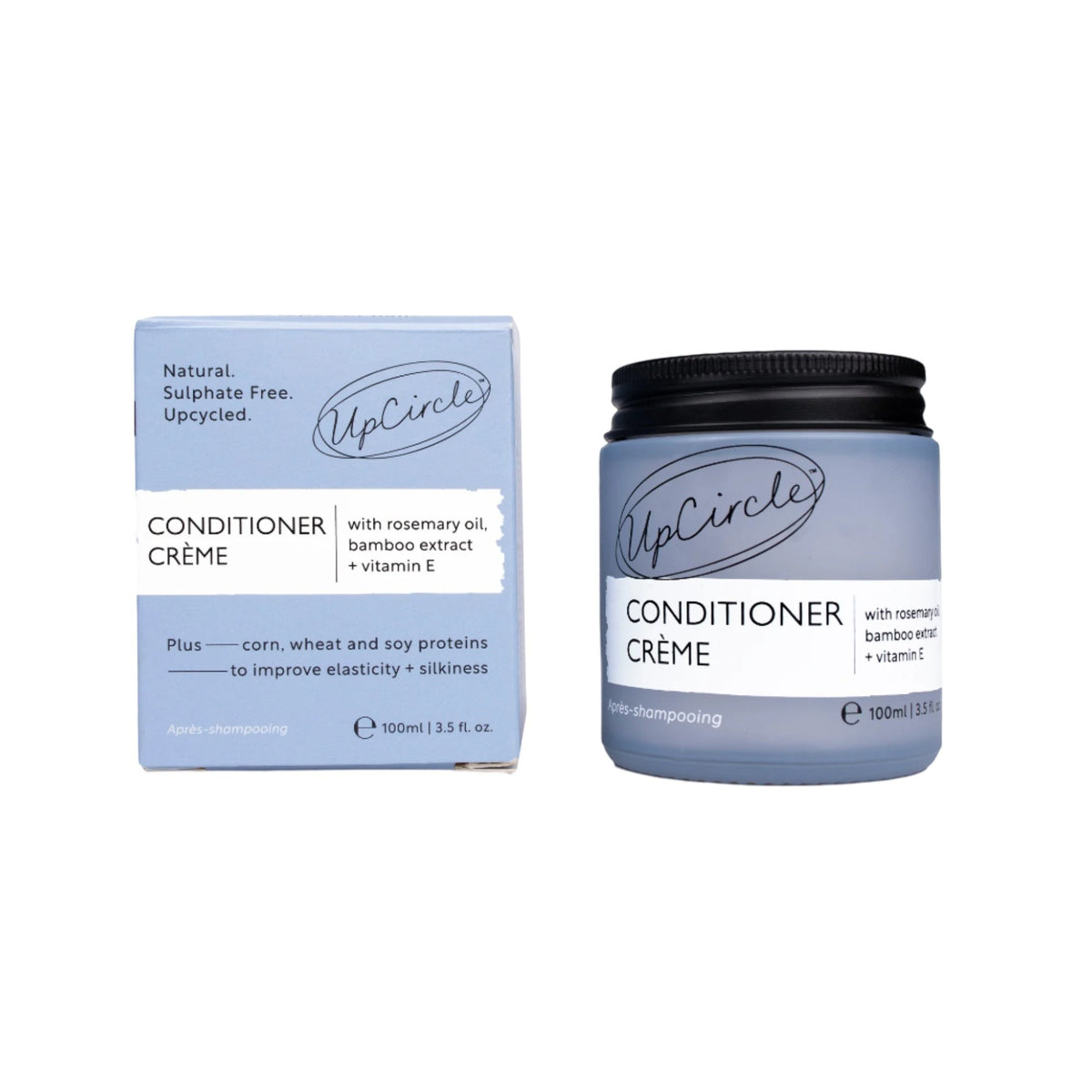 UpCircle conditioner crème jar and box with rosemary and bamboo extract for natural hair care