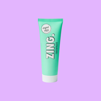 Zing mint enamel whitening toothpaste in a light green tube with a white cap, vegan and cruelty-free formula, 2ad7 9da0.