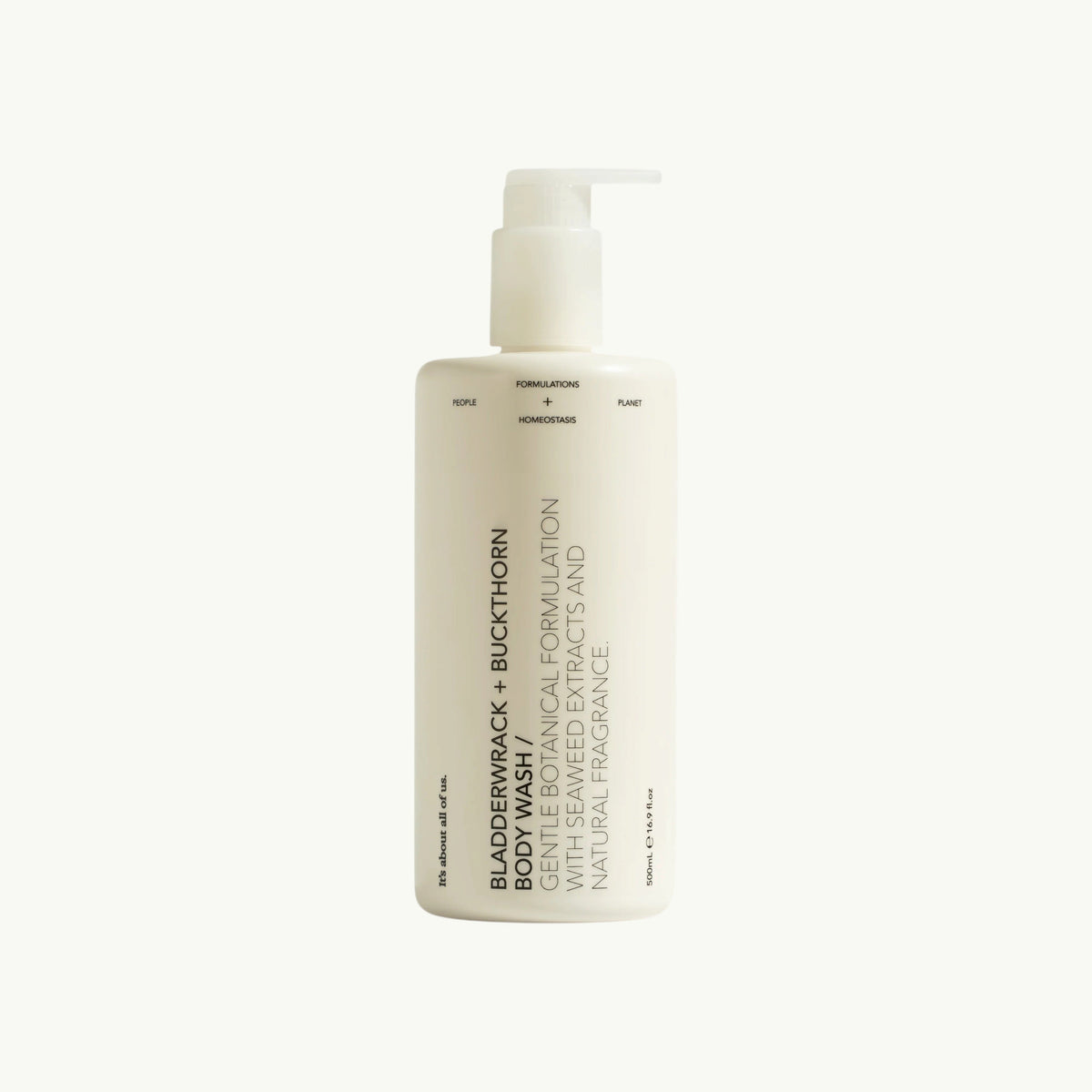 dulcie Bladderwrack and Buckthorn body wash in a 500ml white pump bottle with minimalist botanical label design.