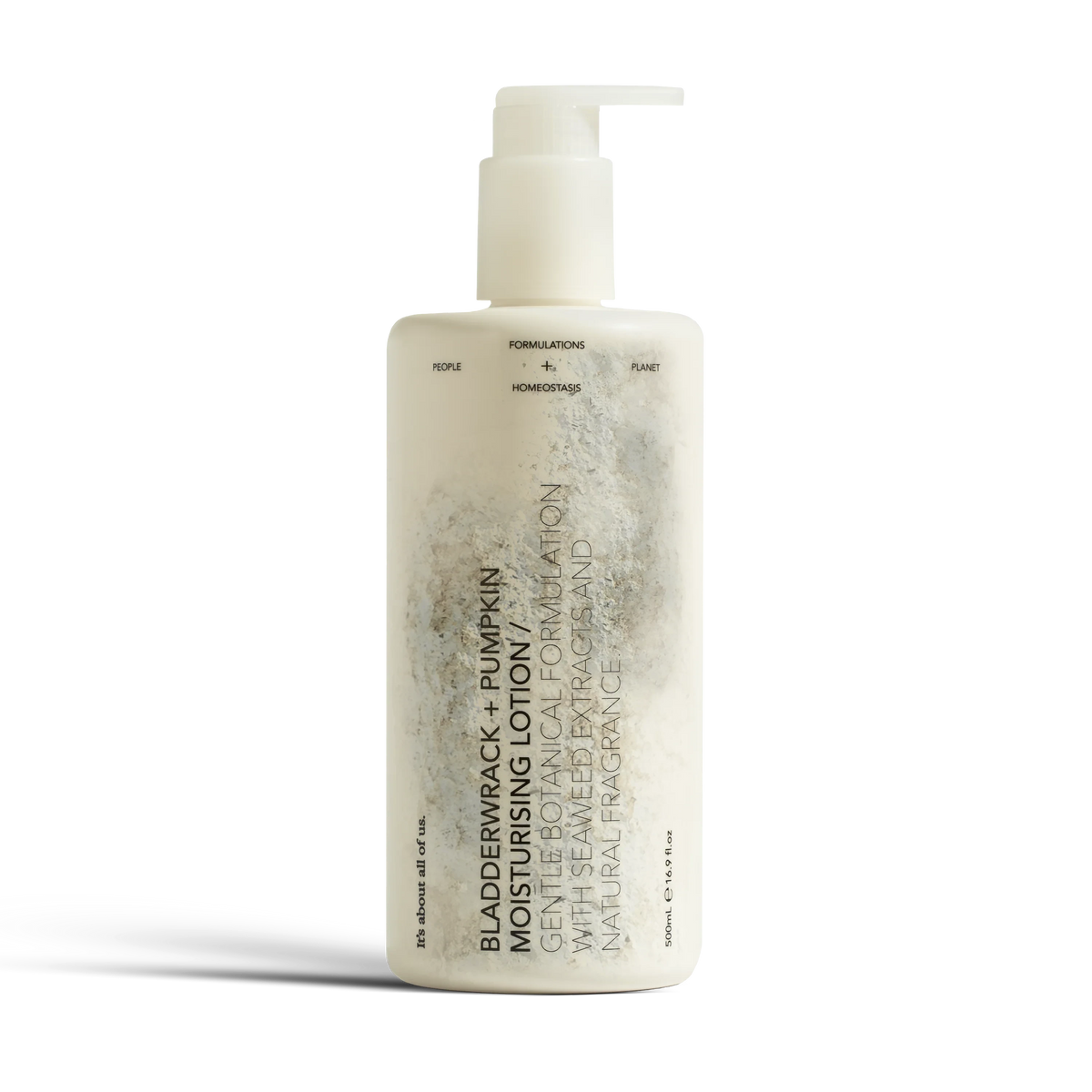 dulcie Bladderwrack and Pumpkin Moisturising Lotion in a white pump bottle with botanical-inspired label design.