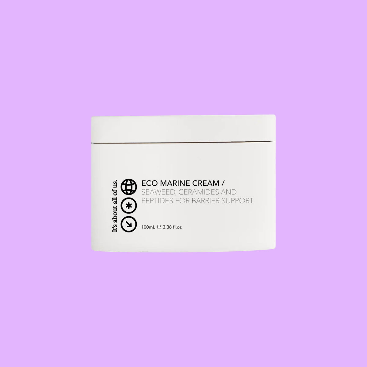 dulcie Eco Marine Cream in a sustainable white bio-based jar with black minimalist typography on a light background.