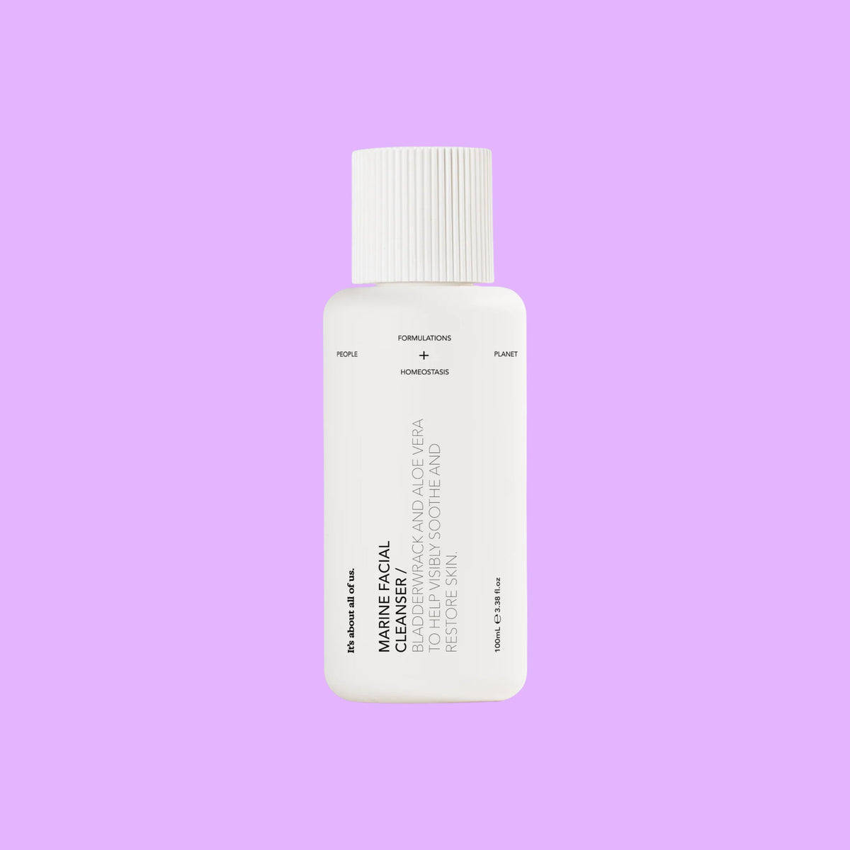 dulcie Marine Facial Cleanser in a white, compostable bottle with minimalist black typography on a light background.