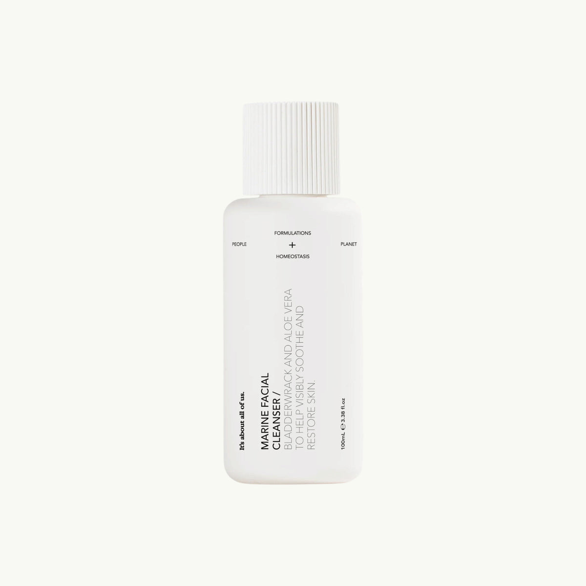 dulcie Marine Facial Cleanser in a white, home-compostable bottle with minimalist black text on a light background.