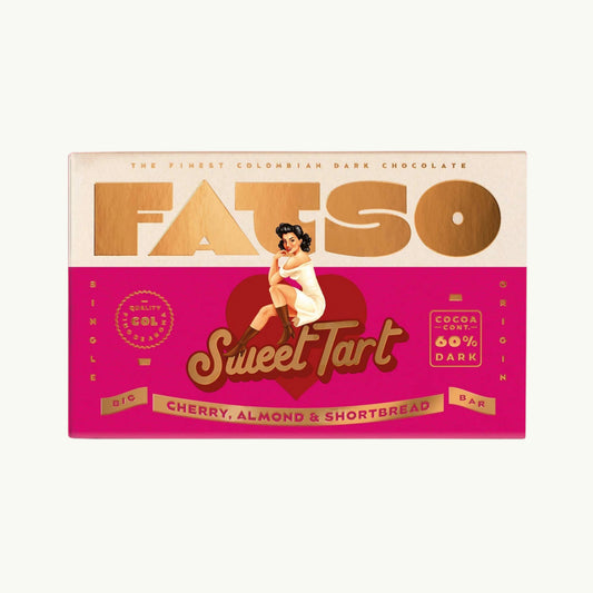 Fatso Sweet Tart Dark Chocolate Bar 150g, chunky.