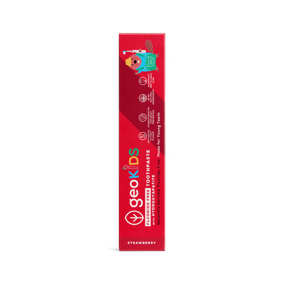 georganics fluoride-free kids strawberry toothpaste box with hydroxyapatite for growing teeth