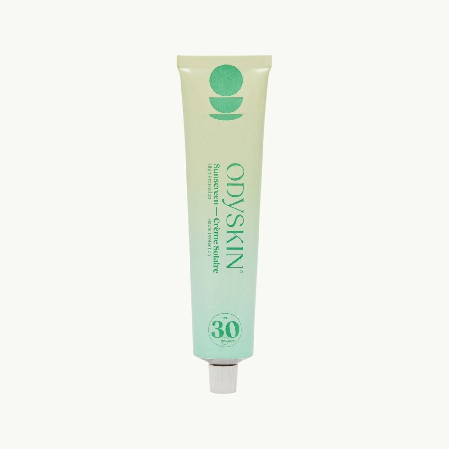 odyskin SPF 30 mineral sunscreen in a green gradient tube with zinc oxide for daily sun protection