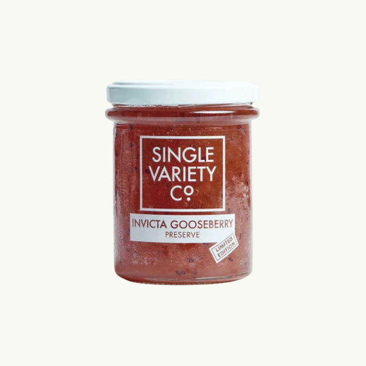 Single Variety Co Invicta Gooseberry Preserve 225g, front of the pack.