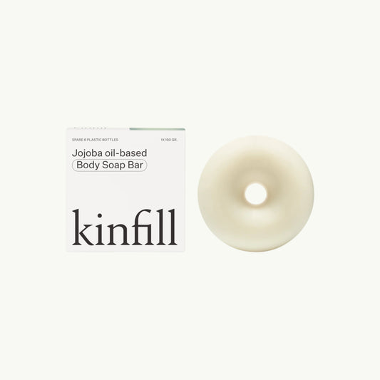 BRiMM Kinfill Velvet Verveine body soap bar with its white minimalist packaging on a light beige background.