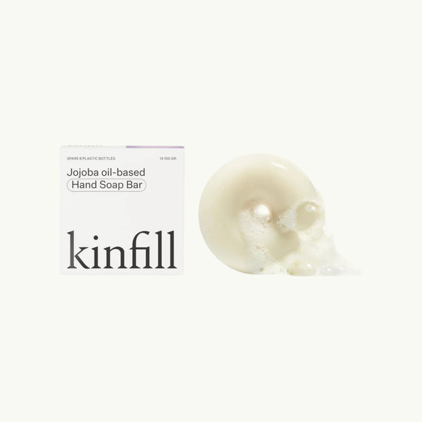 Kinfill lavender hand soap bar with jojoba oil and rich lather on a light background