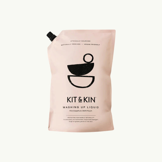 BRiMM Kit & Kin eco-friendly grapefruit and orange washing-up liquid refill pouch in a sustainable 1L pink package.