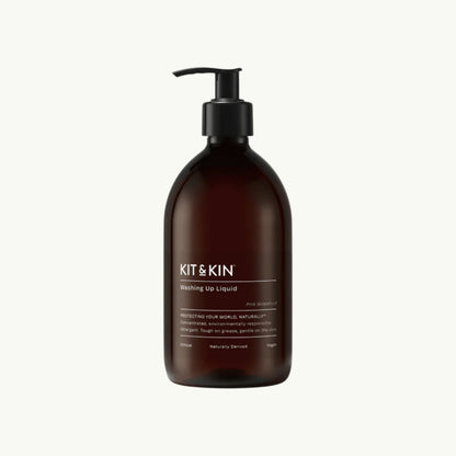 Kit & Kin plant-based grapefruit and orange washing-up liquid in a brown refillable pump bottle