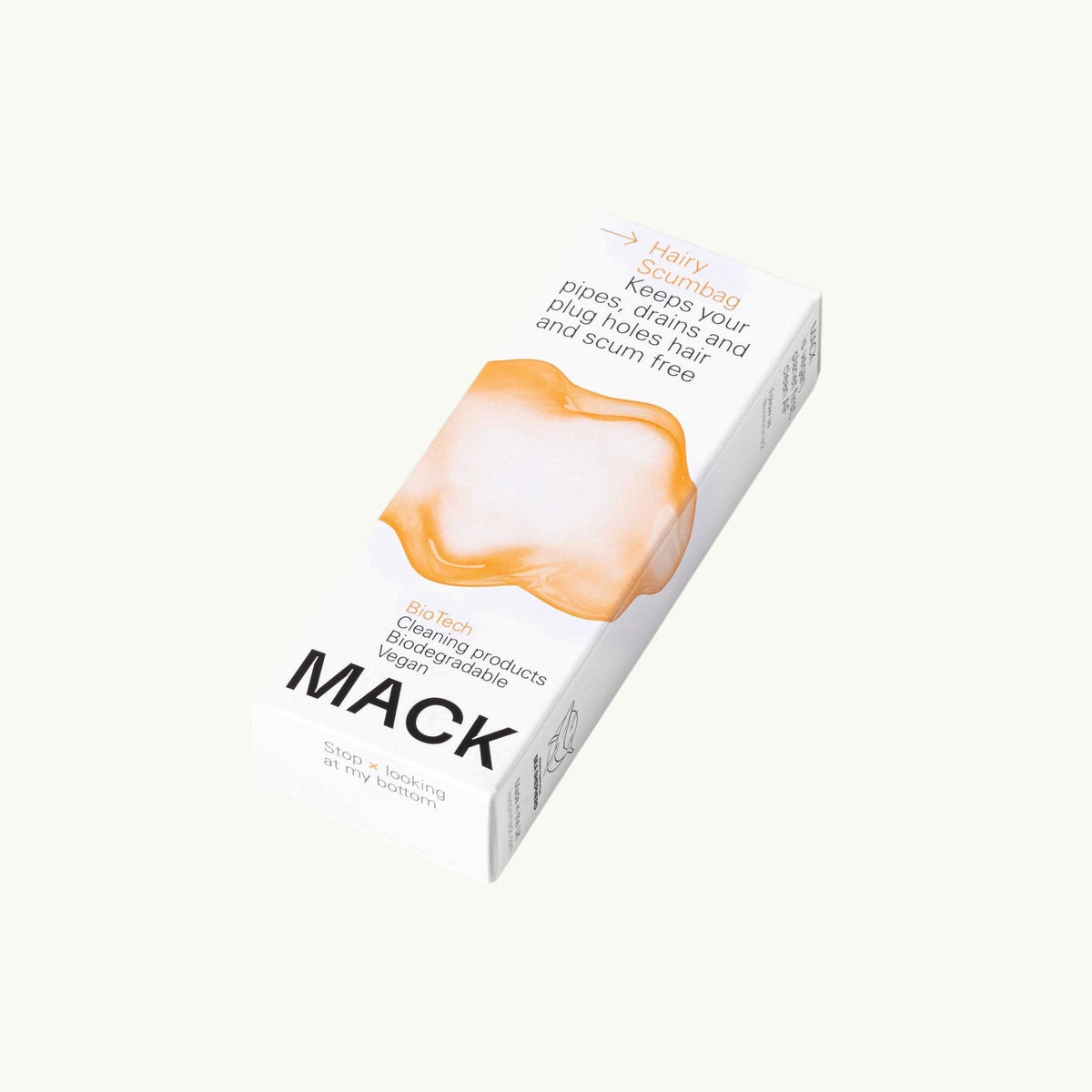 Mack Hairy Scumbag biodegradable drain maintainer box with enzyme-based cleaning formula for clear pipes