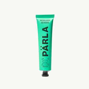PÄRLA probiotic toothpaste in a bright green 75ml tube for fresh breath and oral health