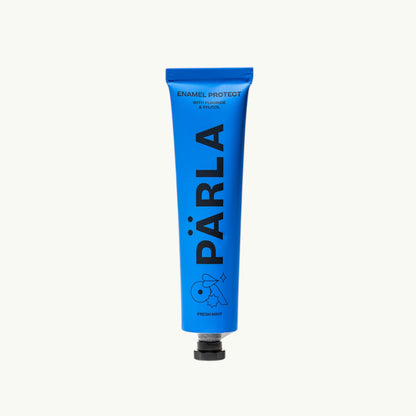Pärla Enamel Protect toothpaste in a blue tube with fluoride and xylitol for fresh mint enamel care