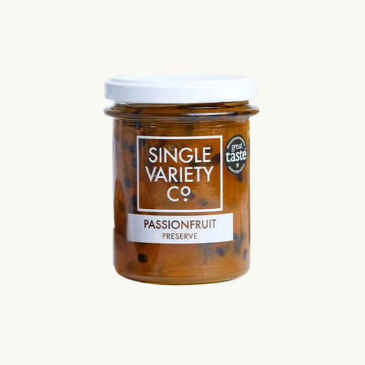 Single Variety Co Passionfruit Preserve 225g, front of the pack.