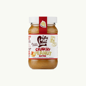 Pip & Nut crunchy peanut butter jar with red label, made from single-origin Argentinian hi-oleic peanuts.