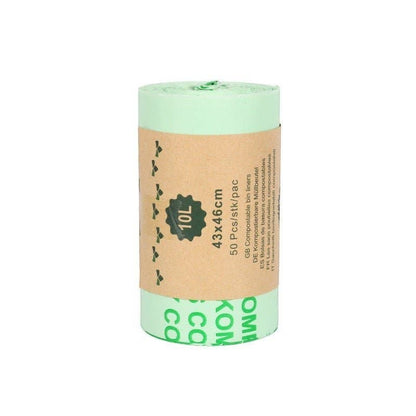 Re:gn biodegradable 10L cornstarch bin bags in a green roll with paper packaging label