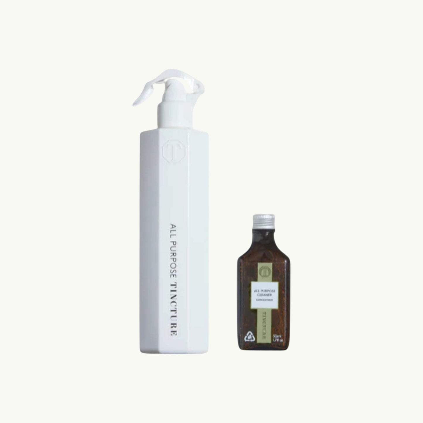 Tincture London all purpose cleaner starter kit with a white reusable spray bottle and concentrated refill