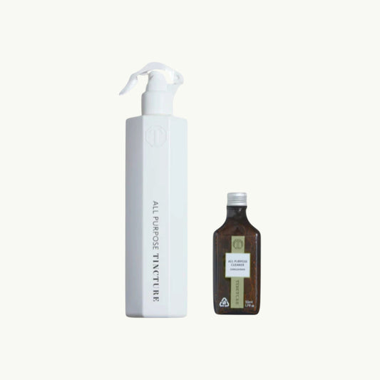 BRiMM Tincture London all purpose cleaner starter kit with a white reusable spray bottle and concentrated refill