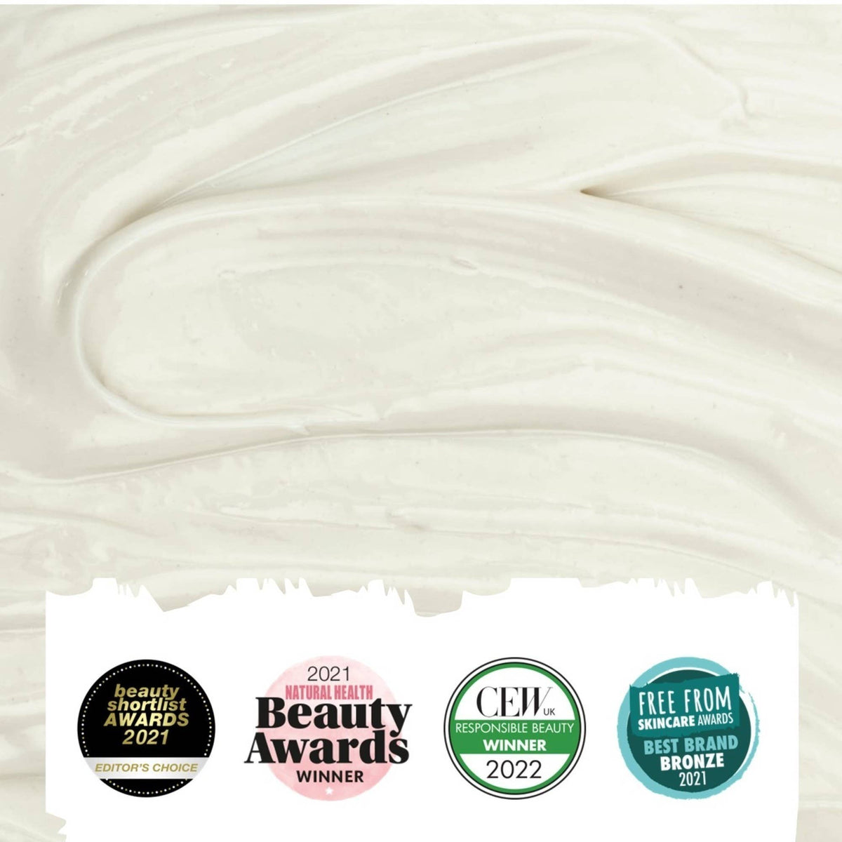 upcircle face moisturiser cream texture with award-winning badges for natural and responsible beauty