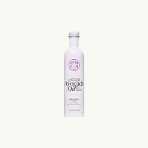 uppaclub extra virgin avocado oil in a white 500ml bottle with minimalist branding and cold-pressed label details.