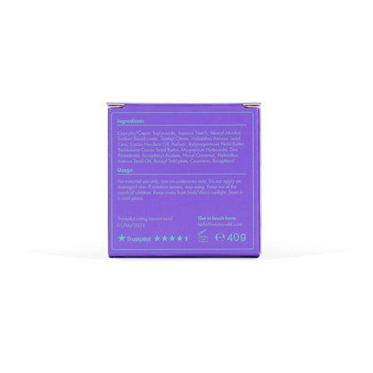 Wild deodorant refill packaging back view showing ingredients and usage instructions on a purple background