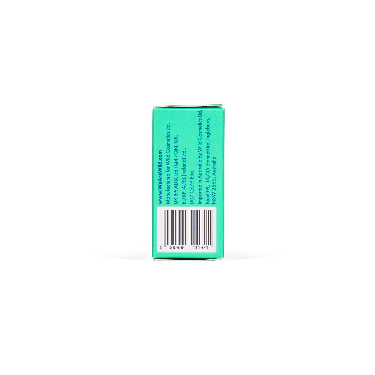 Wild deodorant refill packaging in fresh cotton and sea salt scent, showing product information and barcode.