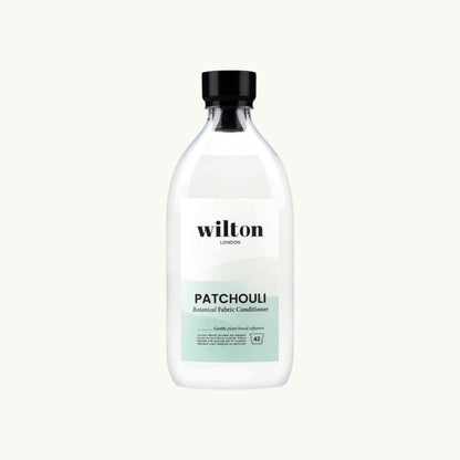 Wilton London Patchouli plant-based fabric conditioner in a 1.05L clear bottle with a black cap